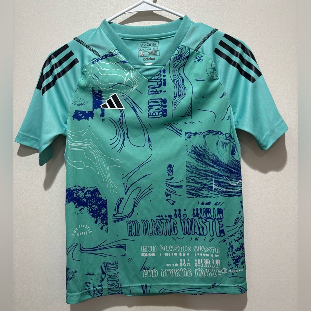 Adidas Tiro End Plastic Waste Graphic Jersey Acid Mint Youth Medium 11/12 Years
